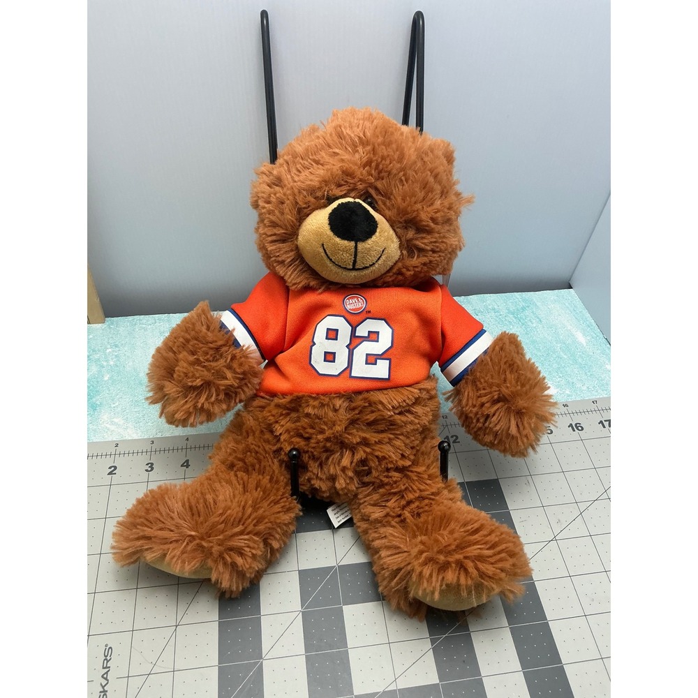 Dave & Buster's Football Teddy Bear 10" Plush Orange Jersey 82 Toy Factory NWT